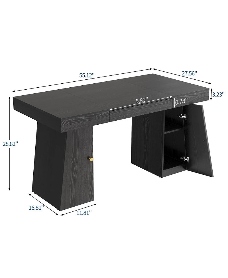 homfan Spacious Modern Computer Desk with Drawers, Writing Table, Storage Shelves for Home Office, Durable Workstation