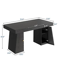 homfan Spacious Modern Computer Desk with Drawers, Writing Table, Storage Shelves for Home Office, Durable Workstation