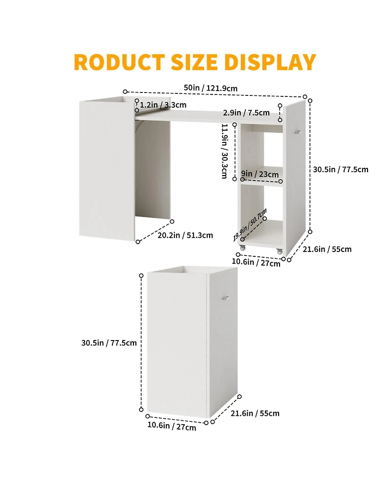 homfan Folding Computer Desk with Storage Shelves, Extendable Table with Drop-Leaf for Small Spaces, Home Office, Gaming, Bedroom