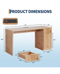 homfan 61" Farmhouse Executive Desk with Power and Usb, Drawers, Fluted Cabinet, Adjustable Shelf