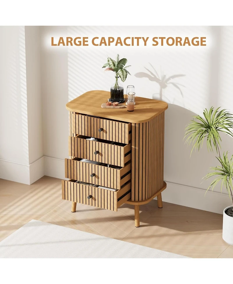 homfan Boho Nightstands, Wooden Construction with Matte Handles and Wood Feet, Water-Resistant Surface for Bedroom, Hallway and Kitchen
