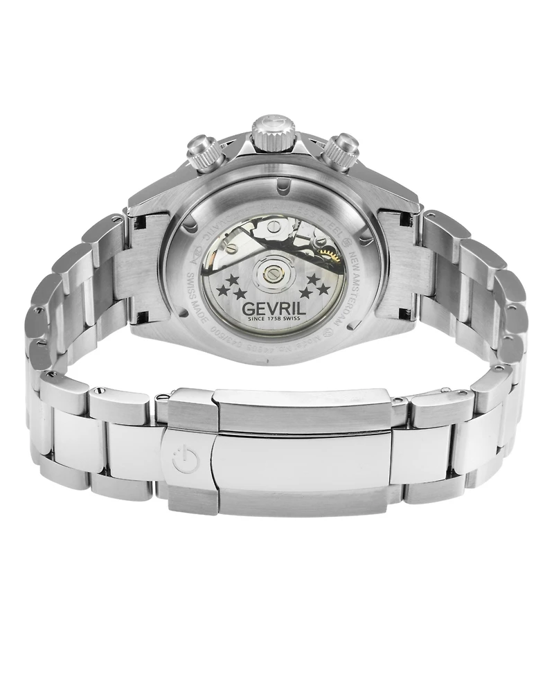 Gevril Men's Swiss Made New Amsterdam Swiss Automatic Silver Stainless Steel Bracelet Watch