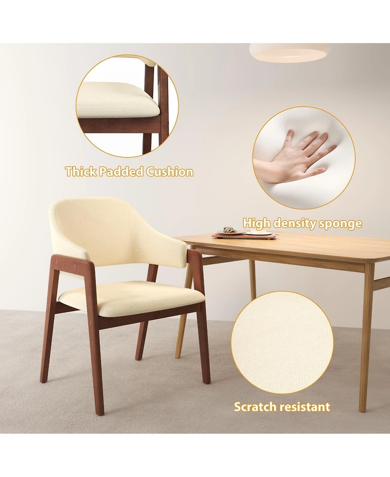homfan Set of 6 Dining Chairs with Arms, Modern Upholstered Fabric Seats, Sturdy Wood Frame & Ergonomic Curved Backrest