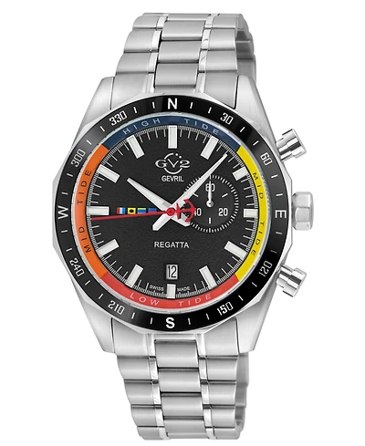 GV2 by Gevril Men's Swiss Made Regatta Swiss Quartz Silver Stainless Steel Bracelet Watch