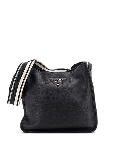 Pre-Owned Prada Medium Logo Strap Hobo Leather