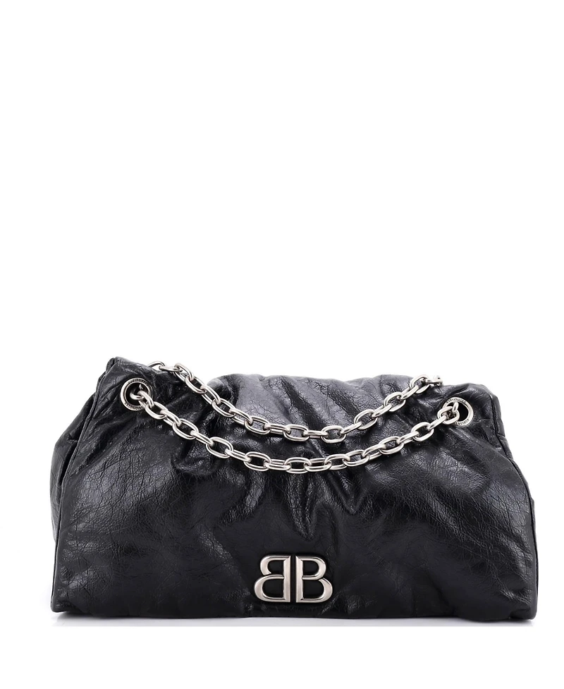 Pre-Owned Balenciaga Large Monaco Chain Flap Shoulder Bag Leather