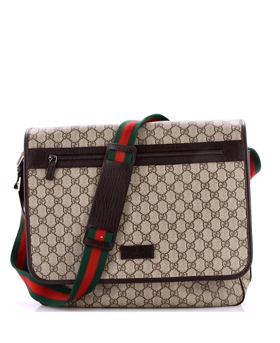 Pre-Owned Gucci Large Web Strap Messenger Bag Gg Coated Canvas