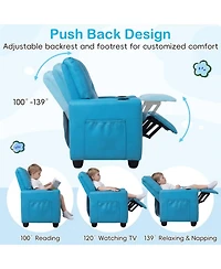 Sugift Kids 2-Seater Reclining Sofa with 2 Cup Holders and Pu Leather Cover