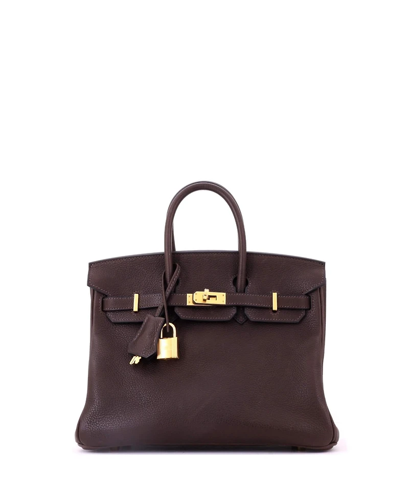Pre-Owned Hermes Birkin 25 Handbag Brown Barenia Faubourg with Gold Hardware