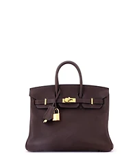 Pre-Owned Hermes Birkin 25 Handbag Brown Barenia Faubourg with Gold Hardware