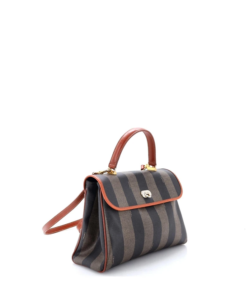 Pre-Owned Fendi Medium Convertible Pequin Top Handle Tote Coated Canvas with Leather