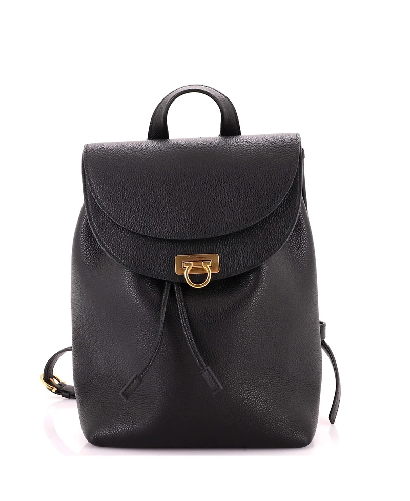 Pre-Owned Salvatore Ferragamo Medium Gancini Flap Drawstring Backpack Leather