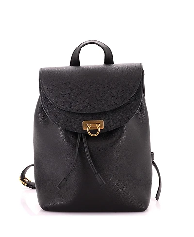 Pre-Owned Salvatore Ferragamo Medium Gancini Flap Drawstring Backpack Leather