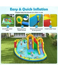 Sugift Inflatable Water Slide Park with 2 Long Slides, 258.5" x 184" x 90.5", 750W Air Blower, Ages 3-12