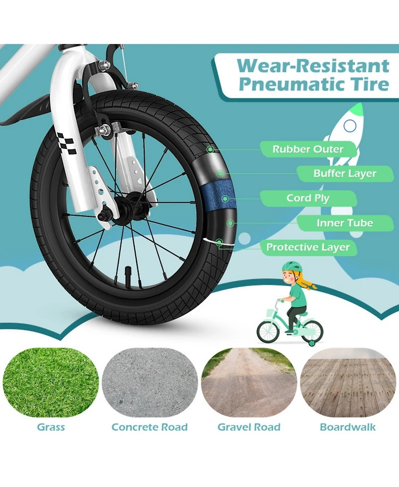 Sugift 14 in Kids Bike with Helmet Protective Set Dual Brakes Adjustable Seat and Handlebar