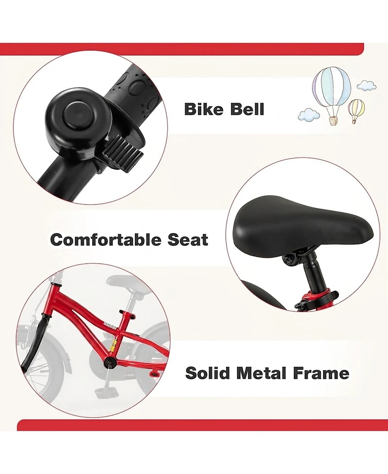 Sugift 12" Adjustable Kids' Bike with Training Wheels, Ages 3-4