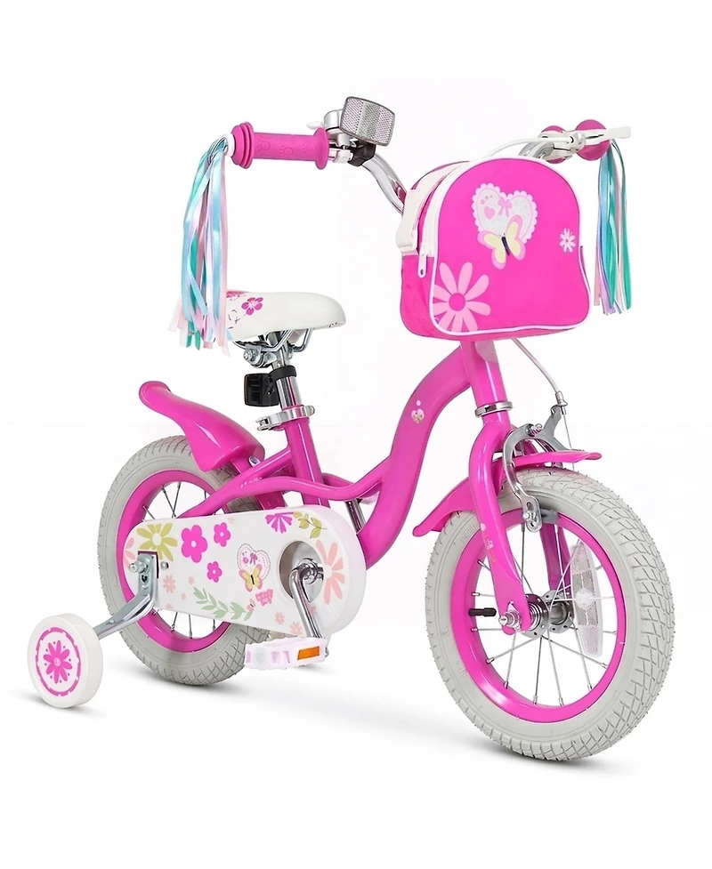 Sugift 12" Girls Bike with Front Bag and Streamers, Ages 3-4