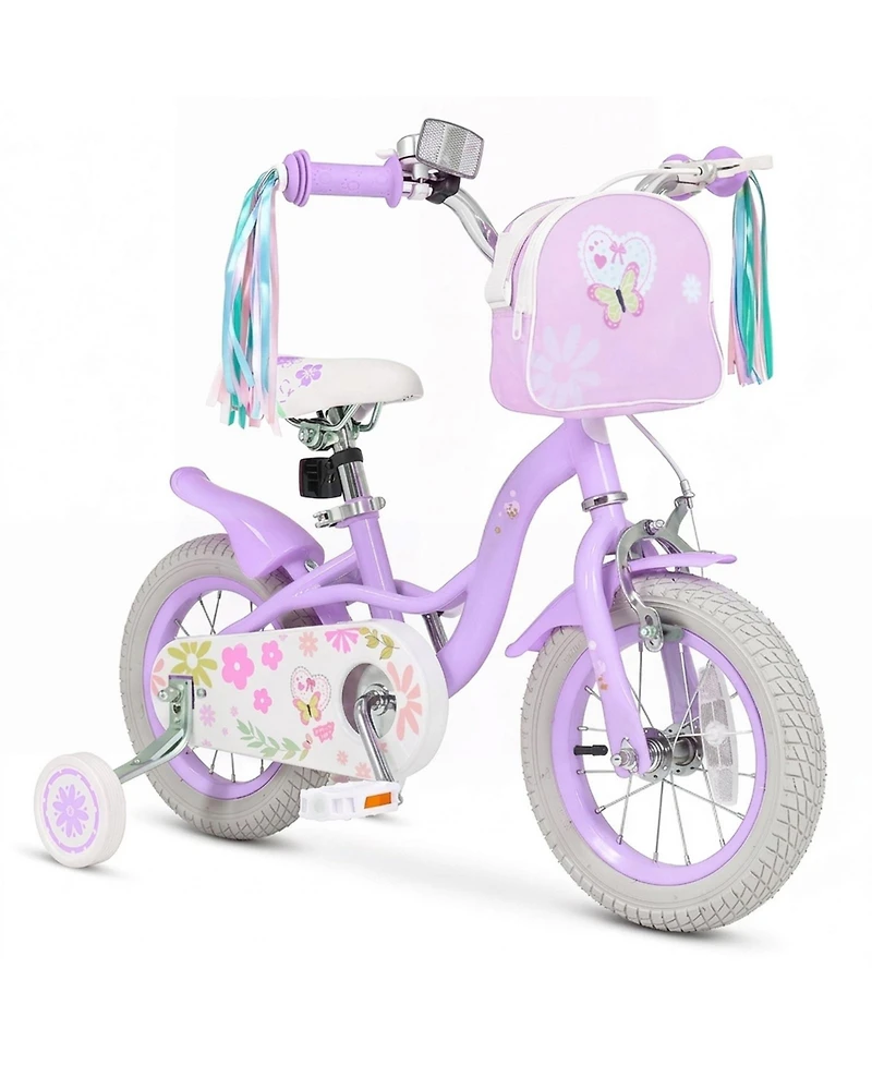 Sugift 12 in. Girls' Bike with Removable Training Wheels and Front Bag, Ages 3–4