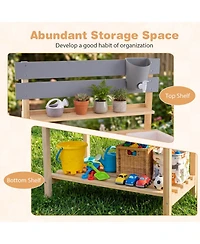 Sugift Outdoor Mud Kitchen with Pullout Tabletop and 2 Sinks, Ages 3+