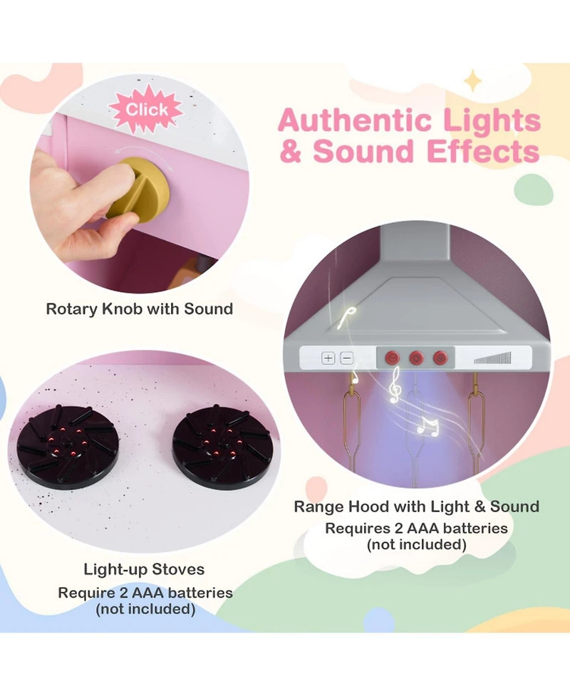 Sugift Wooden Play Kitchen with Lights and Sounds, Ages 3+