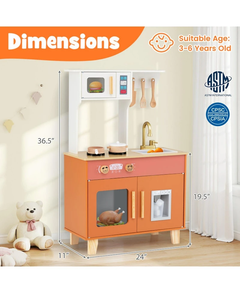 Sugift Kids Play Kitchen with Microwave and Rotation Knobs for Girls Boys Aged 3-6