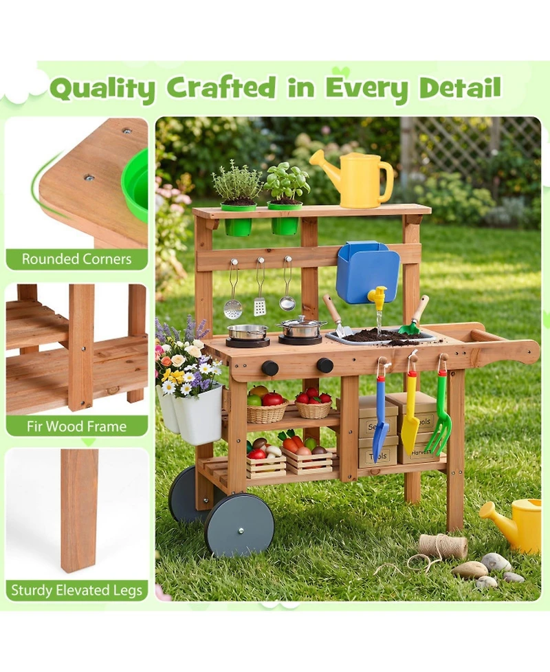 Sugift Water Tank & Sink 15-Piece Mud Kitchen, Ages 3+