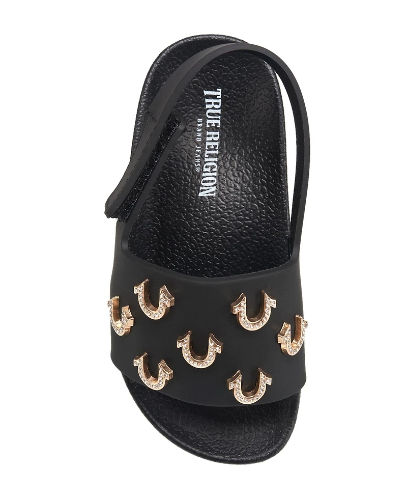 True Religion Toddler Girls 5-10 Kash Bling Horseshoe Logo Slide