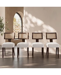 homfan Dining Chairs Set of 4 Mid Century Upholstered Linen Fabric Armless Kitchen Chairs with Wood Legs Ergonomic Comfort for Dining Room Living Room