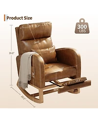 homfan Pu Leather Rocking Chair Modern Nursery Glider Chair with Side Pockets, Pillow Extendable Footrest Upholstered Rocker for Living Room Bedroom