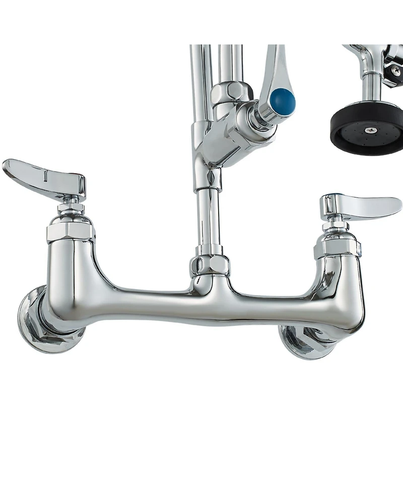 Busdays Commercial Wall Mount Kitchen Faucet with Pre Rinse Sprayer 36 Inch Height 8 Inch Center 12 Inch Swing Spout Brass for 1 2 3 Compartment Sink