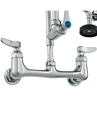 Busdays Commercial Wall Mount Kitchen Faucet with Pre Rinse Sprayer 36 Inch Height 8 Inch Center 12 Inch Swing Spout Brass for 1 2 3 Compartment Sink