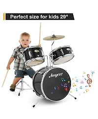 homfan 3-Piece Junior Drum Set for Kids - Complete Percussion Kit with Bass Drum, Tom, Snare, Cymbal, Drumsticks, Pedal and Adjustable Stool