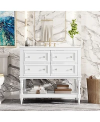 Busdays 36 Inch Bathroom Vanity with Undermount Ceramic Sink 4 Drawers Solid Wood Frame Free Standing Cabinet Set