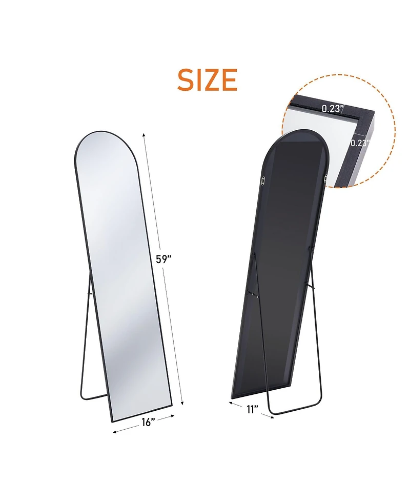 Busdays 59 x 16 Inch Full Length Floor Mirror with Stand Aluminum Alloy Frame Wall Mounted for Bedroom Bathroom