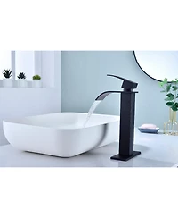 Busdays Waterfall Spout Single Handle Bathroom Sink Faucet with Pop Up Drain No Overflo