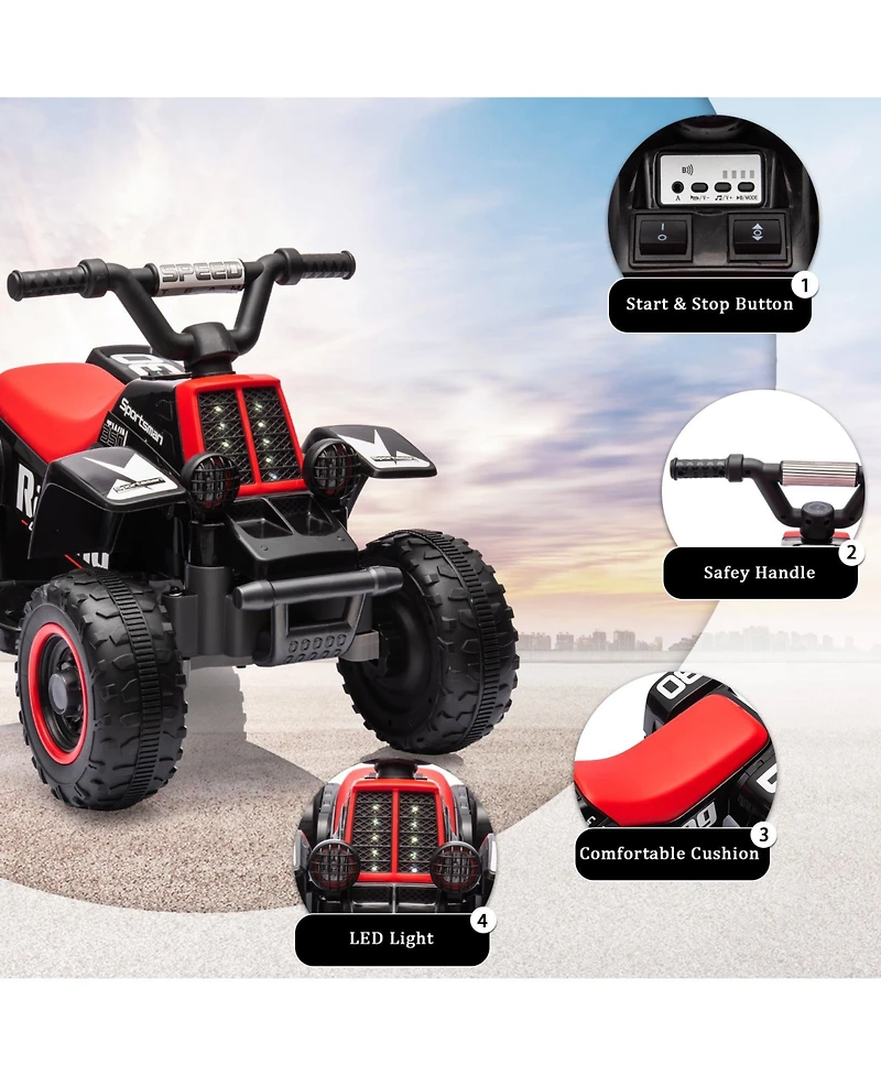 homfan 6V Kids Electric Ride-On Atv Quad with Led Headlights, Ages 3+