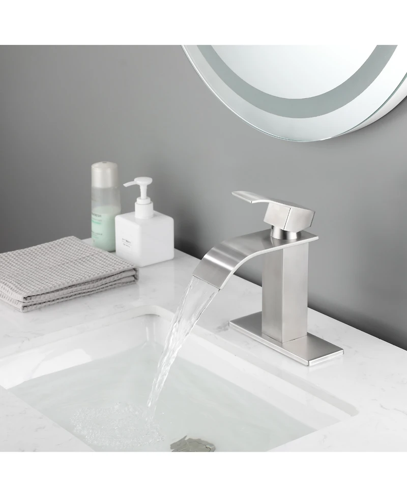 Busdays Single Handle Waterfall Spout Bathroom Faucet for Vanity Sink