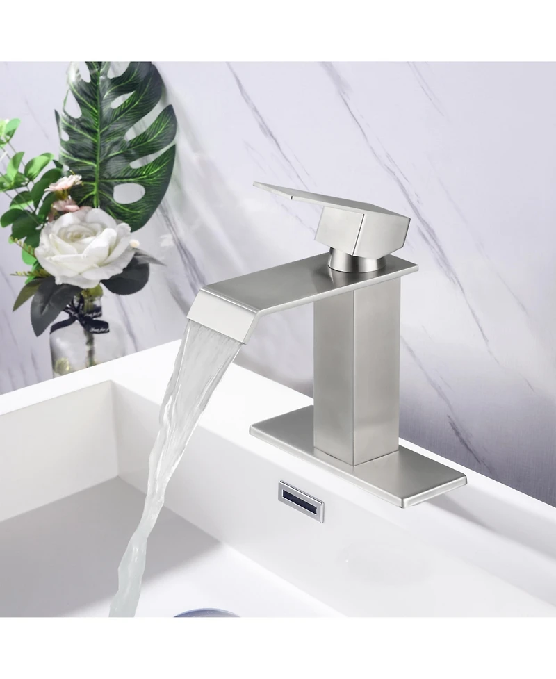 Busdays Waterfall Spout Single Handle Bathroom Vanity Sink Faucet