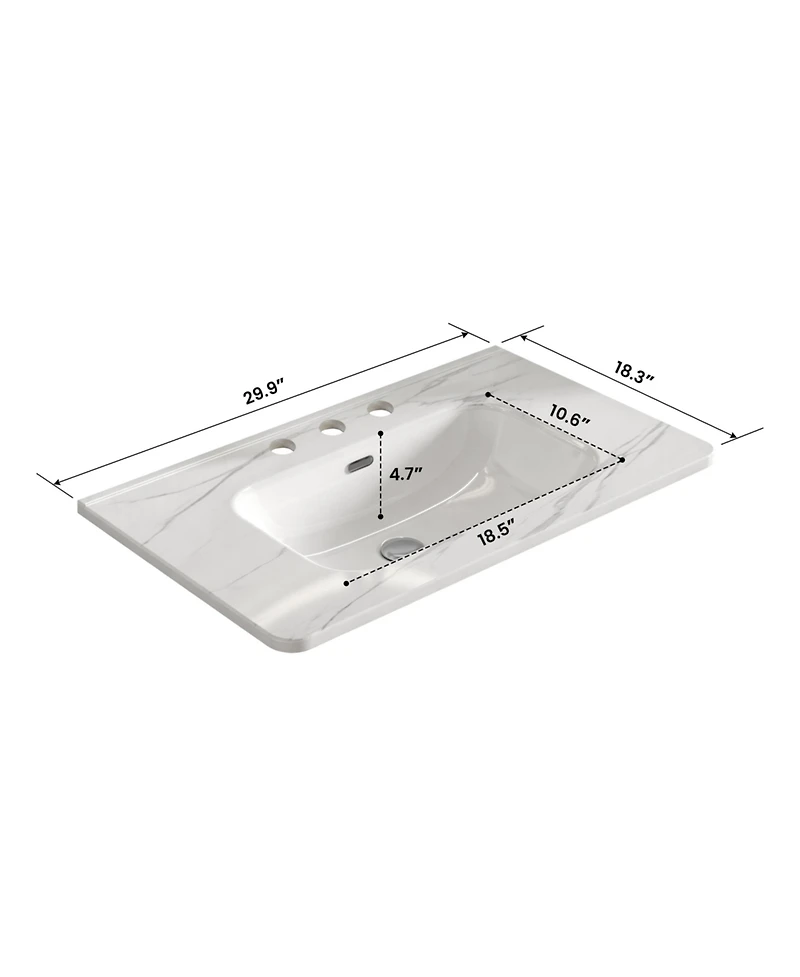 Busdays Carrara Ceramic Integrated Basin Sink for Bathroom Vanity No Drain Included