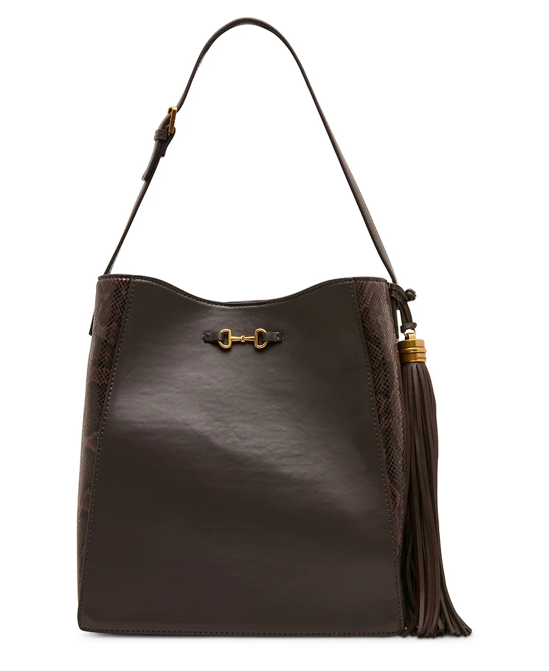 Anne Klein Horsebit Tassel Small Hobo Handbag