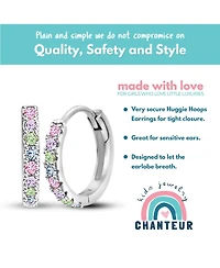 Chanteur Girls /Girl/Round Multi-color Cz White Gold Palladium Plating Huggie Hoop Earring