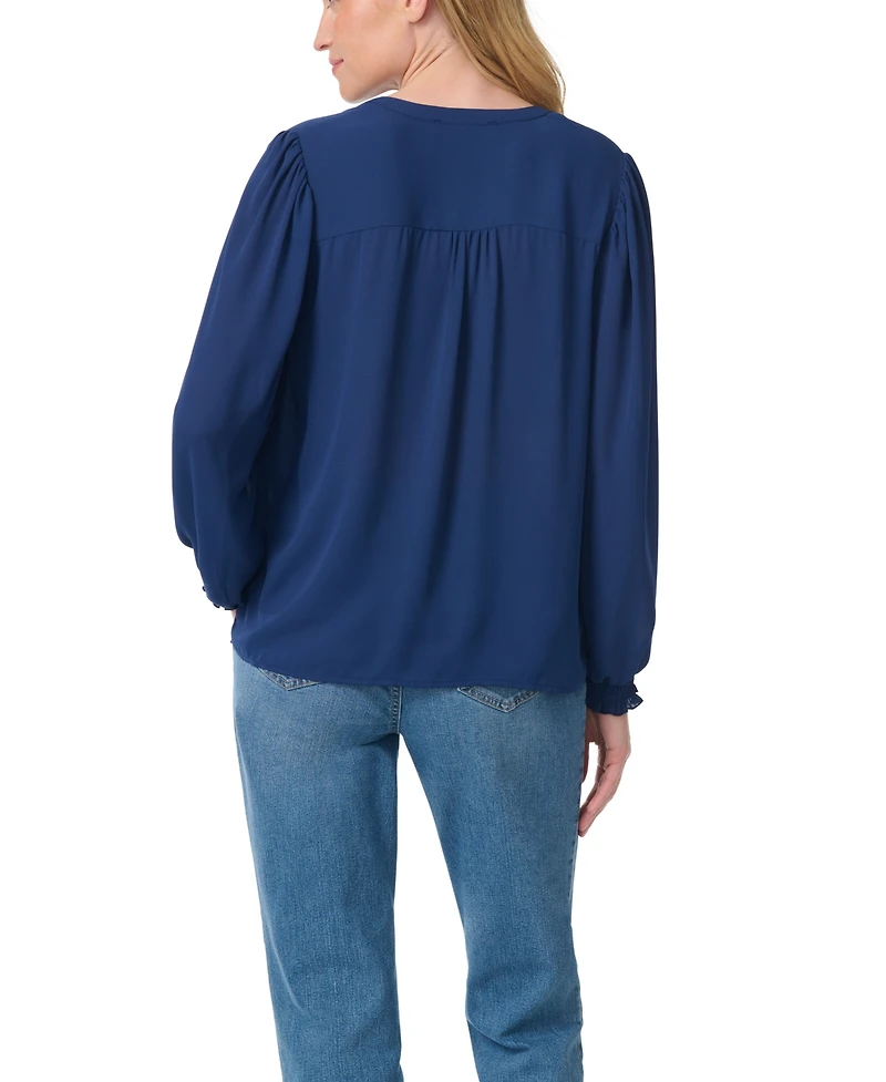 Gloria Vanderbilt Women's V-Neck Long-Bishop-Sleeve Pull-On Blouse