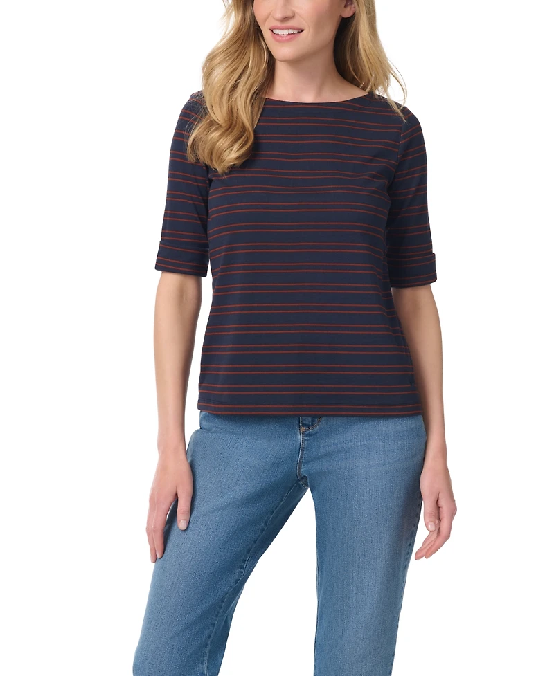 Gloria Vanderbilt Women's Alanis Stripe Boat Neck T-Shirt