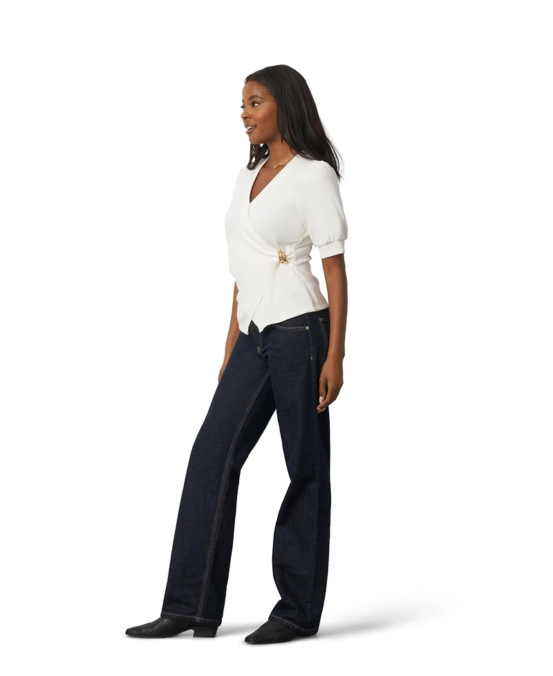 Cable & Gauge Women's Draped Wrap Top with Hardware Detail