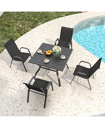 Clihome 4 Pack Teslin Patio Dining Chairs, 350LB Rustproof Metal Chairs with Ergonomic Lumbar Seat
