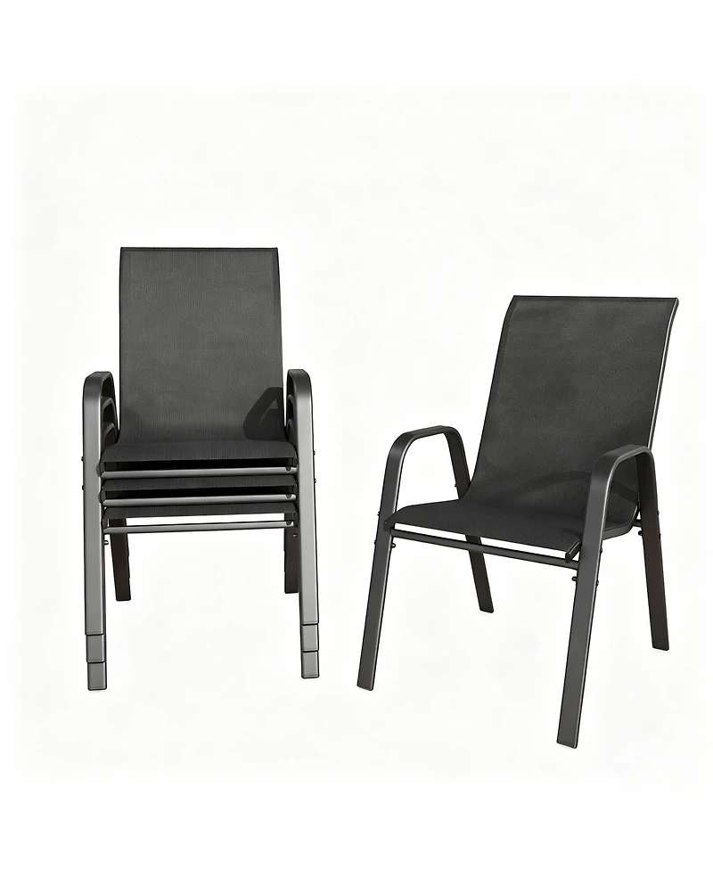 Clihome 4 Pack Teslin Patio Dining Chairs, 350LB Rustproof Metal Chairs with Ergonomic Lumbar Seat