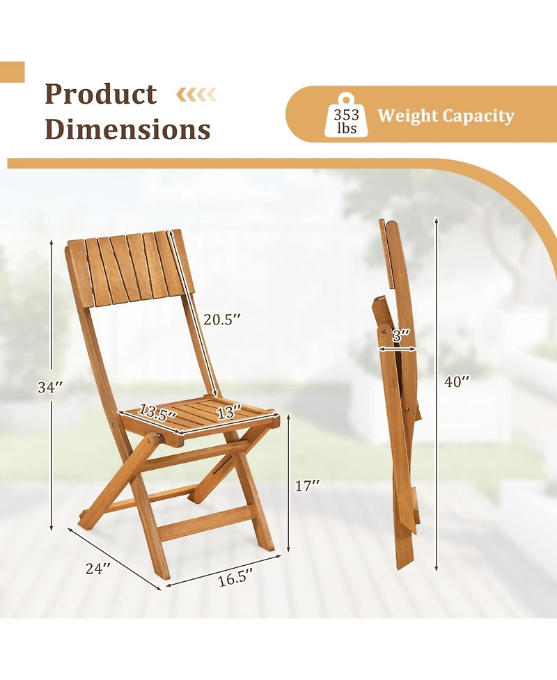 Gymax 4Pieces Folding Chairs with Slatted Backrest and Seat Armless Design No Assembly Needed