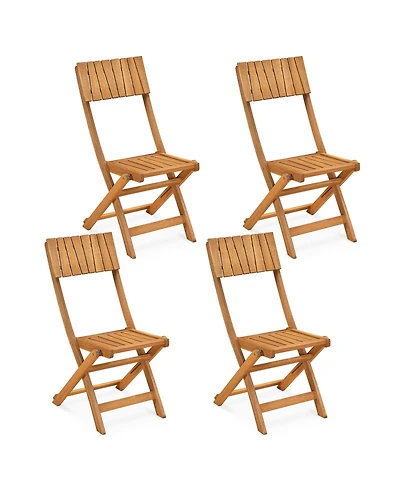 Gymax 4Pieces Folding Chairs with Slatted Backrest and Seat Armless Design No Assembly Needed