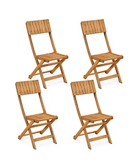 Gymax 4Pieces Folding Chairs with Slatted Backrest and Seat Armless Design No Assembly Needed