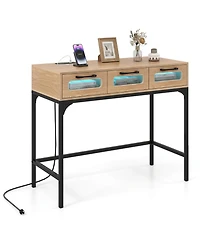 Slickblue Modern Console Table with Led Lights and Charging Station